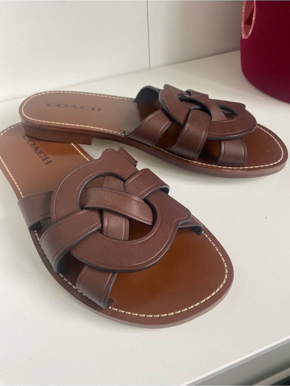 Coach Issa Slide Sandals with Woven Logo Detail
